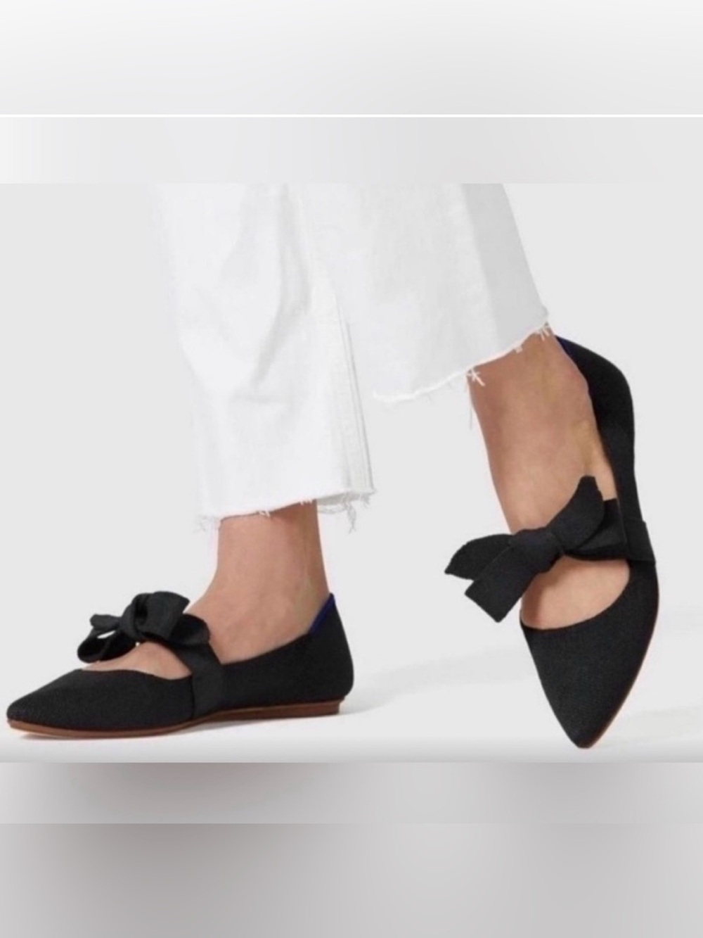 Rothy's Black Pointed Toe Flats with Bow Accent retired style 6.5